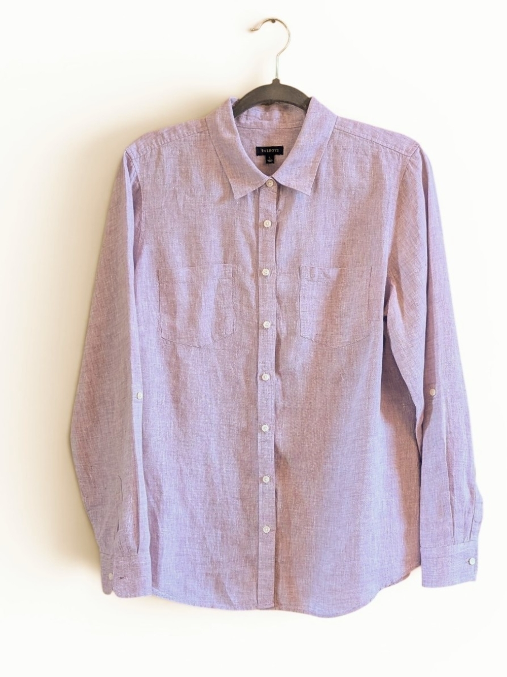 Talbots 100% Linen Button Down Long Sleeve Shirt Mauve Lilac Lavendar Roll Tab